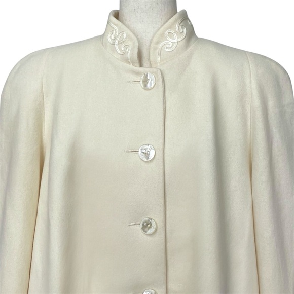 Alorna Vintage 90s Soutache Trim Button Front Ivory Wool Swing Coat - Picture 2 of 10